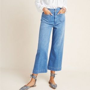 Pilcro | Blue Medium Wash High Rise Wide Leg Cropped Jeans